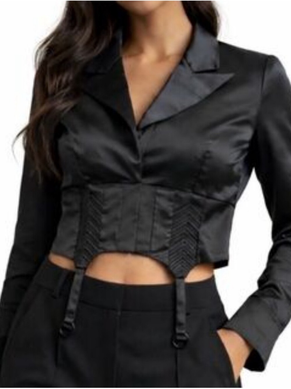 Naked wardrobe black blazer jacket V-neck top with corset